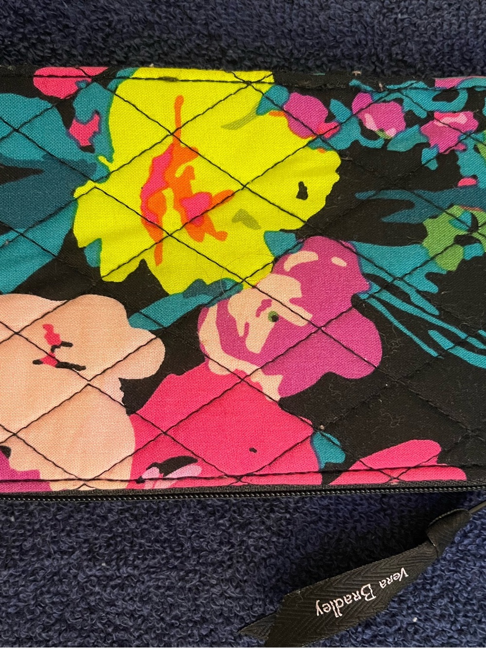 Vera Bradley Quilted Floral Wallet in Black, Pink, Teal & Yellow - Picture 2 of 3